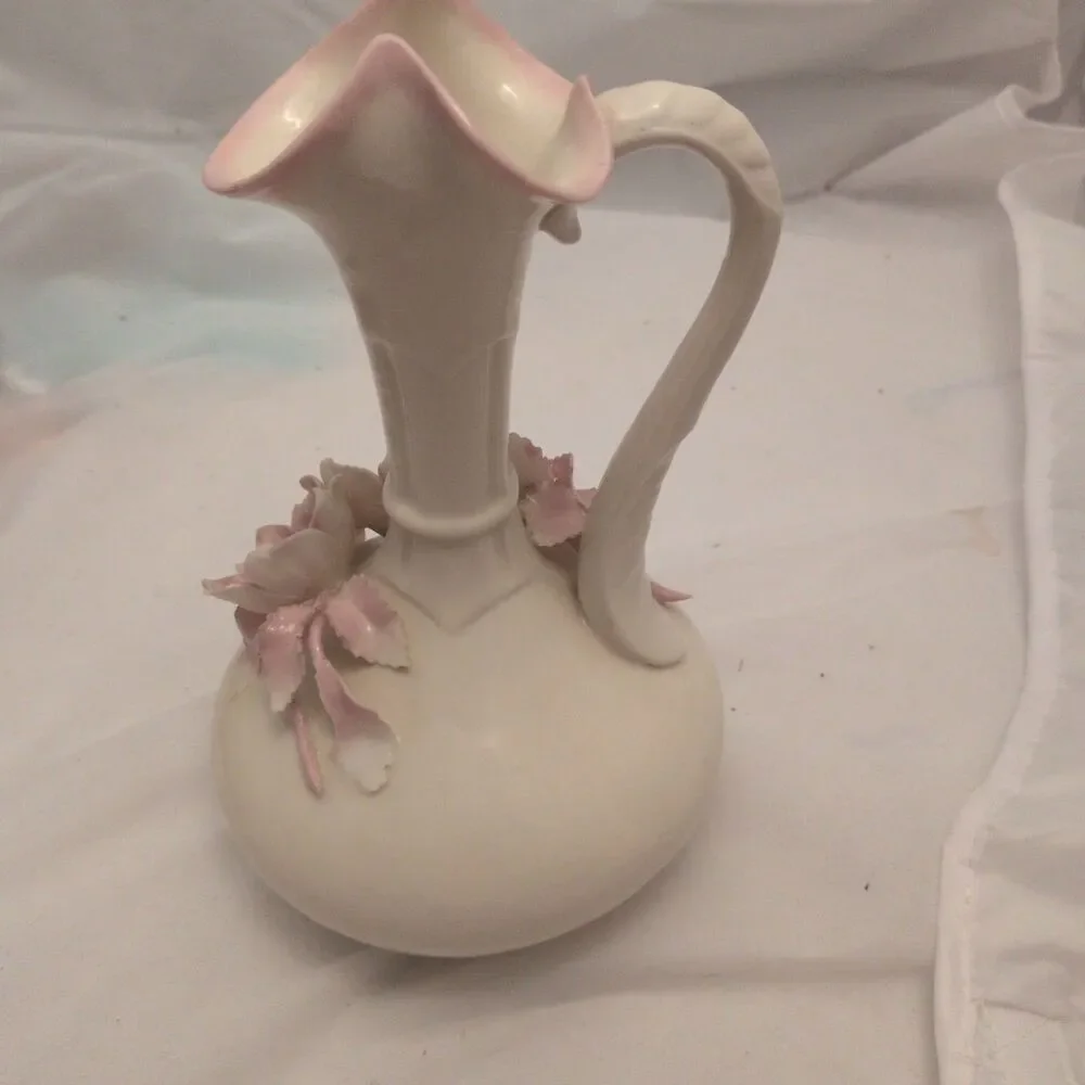 Vintage Lefton China Floral Ewer Pitcher Vase 22-28-70 Hand Painted Japan
